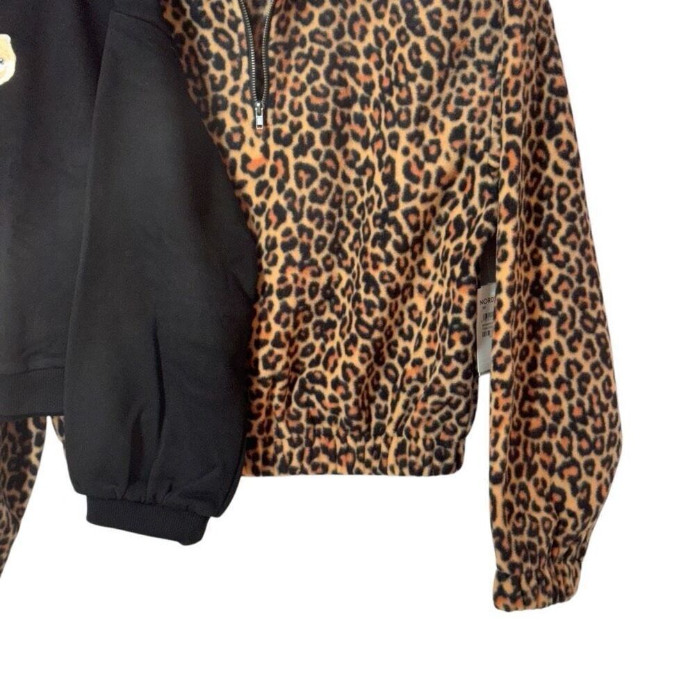 New Nordstrom Bundle Leopard Fleece& Doggy Crop Sweatshirt XS Black Tan - Picture 6 of 10